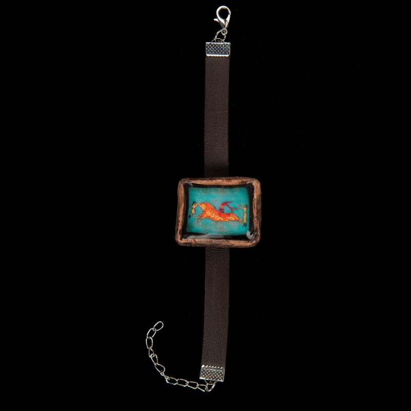 Bracelet with Minoan bull-leaping fresco from Knossos palace, ceramic bracelet, adjustable bracelet, Ancient Greece, mystic look, vintage look, bohemian look, buy greekart.com Greek art ancient Greek traditional Greek, Greek store clay jewellery, Athens archaeological art, best gift, long pendant, museum Heraklion, museum art, ancient Greek art, heritage Greek, jewels, handicraft, handmade jewel, bracelet vintage, romantic, ancient Greek, romantic look, Knossos, Festos, Phaistos, contemporary art, Minoan art