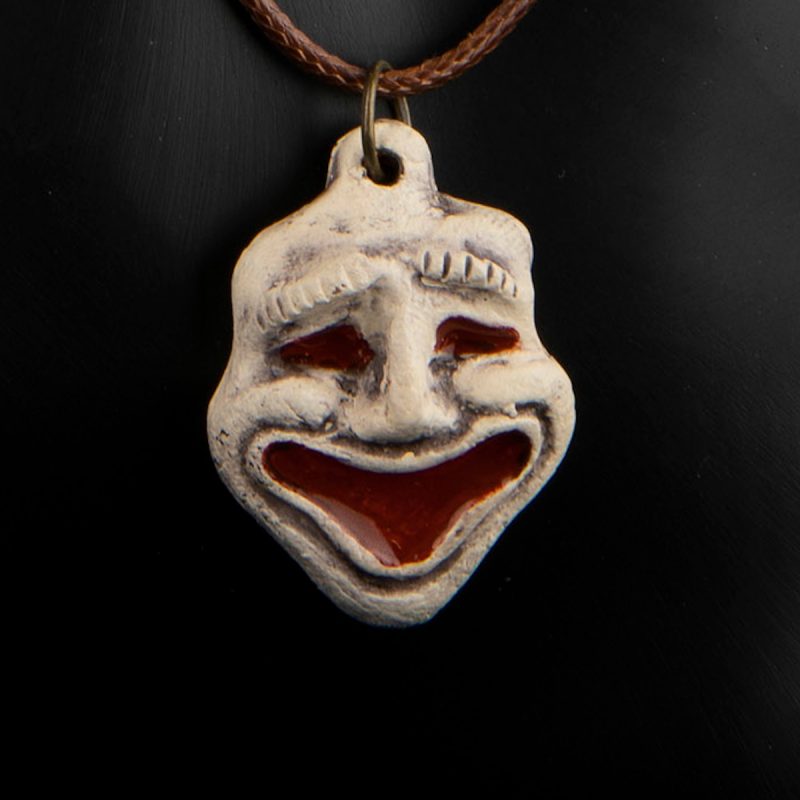 Ancient Greek Tragedy Mask Pendant, ceramic pendant, adjustable pendant, Ancient Greece, mystic look, vintage look, bohemian look, buy greekart.com Greek art ancient Greek traditional Greek, Greek store clay jewellery, Athens archaeological art, best gift, long pendant, museum Heraklion, museum art, ancient Greek art, heritage Greek, jewels, handicraft, handmade jewel, pendant vintage, romantic, ancient Greek, romantic look, contemporary art