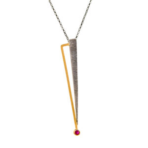 Geometric pendant with burgundy zircon gemstone