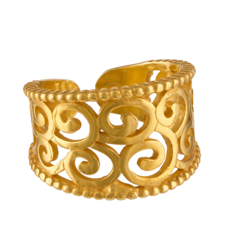 Byzantine ring with geometric pattern gold plated