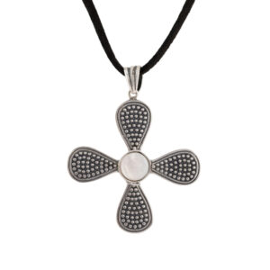 Βyzantine cross pendant with white natural stones