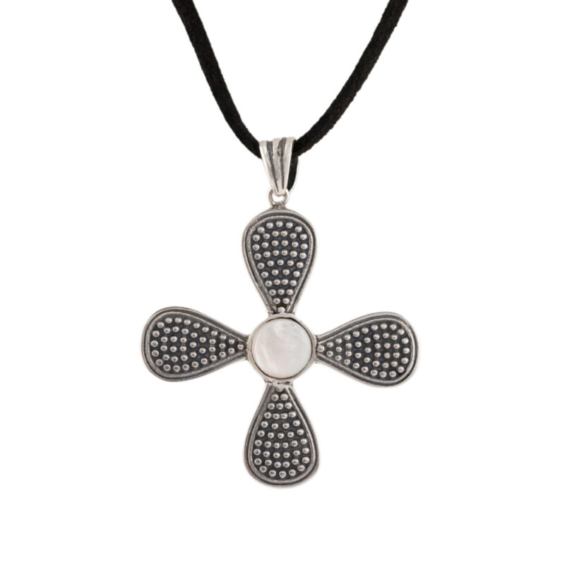 Βyzantine cross pendant with white natural stones